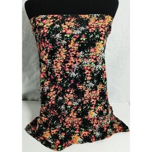 Sofia Floral Print Tube‎ Top Ruffle Hem Sleeveless Casual Black Size L